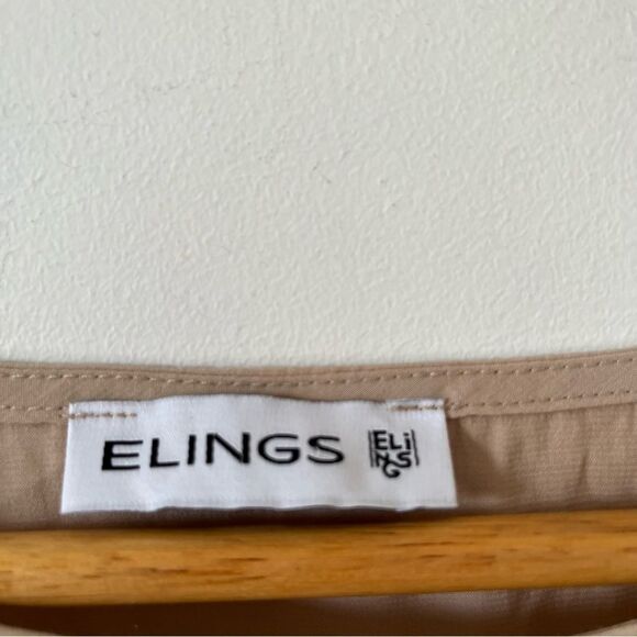 Elings Nude Neutral Scoop Neck‎ Short Cuffed Sleeve Blouse - Picture 4 of 7